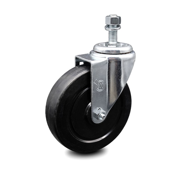 5 Inch Soft Rubber Wheel Swivel 1/2 Inch Threaded Stem Caster
